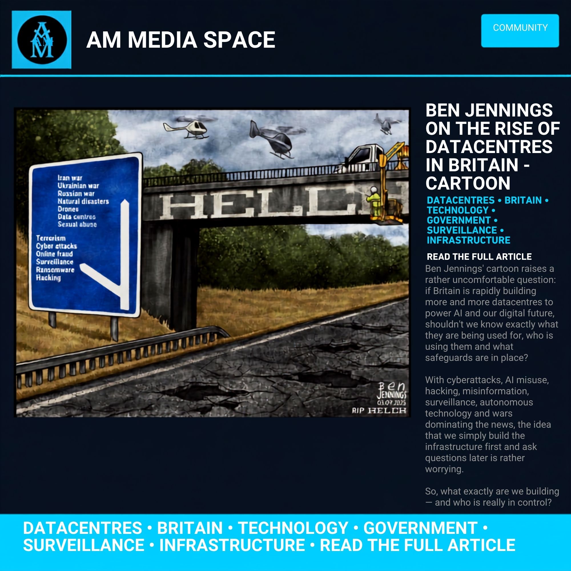Ben Jennings on the Rise of Datacentres in Britain – Cartoon